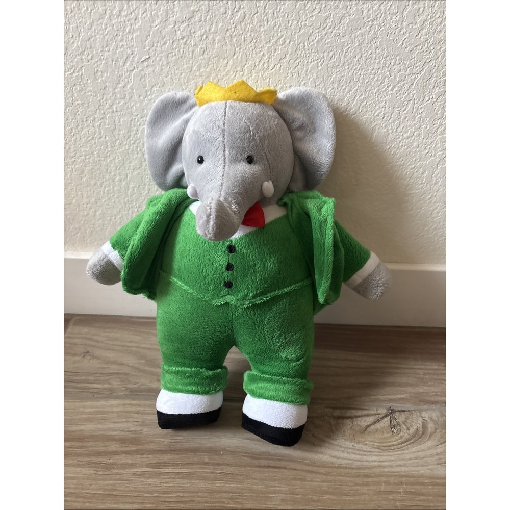 King Babar the Elephant Puffalump Soft Plush Green Suit 13" Toy  Yottoy